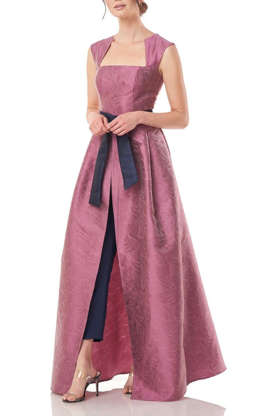 Kay Unger Rose Pink Cap Sleeve Square Neck Skirted Walk Thru Formal Jumpsuit 2